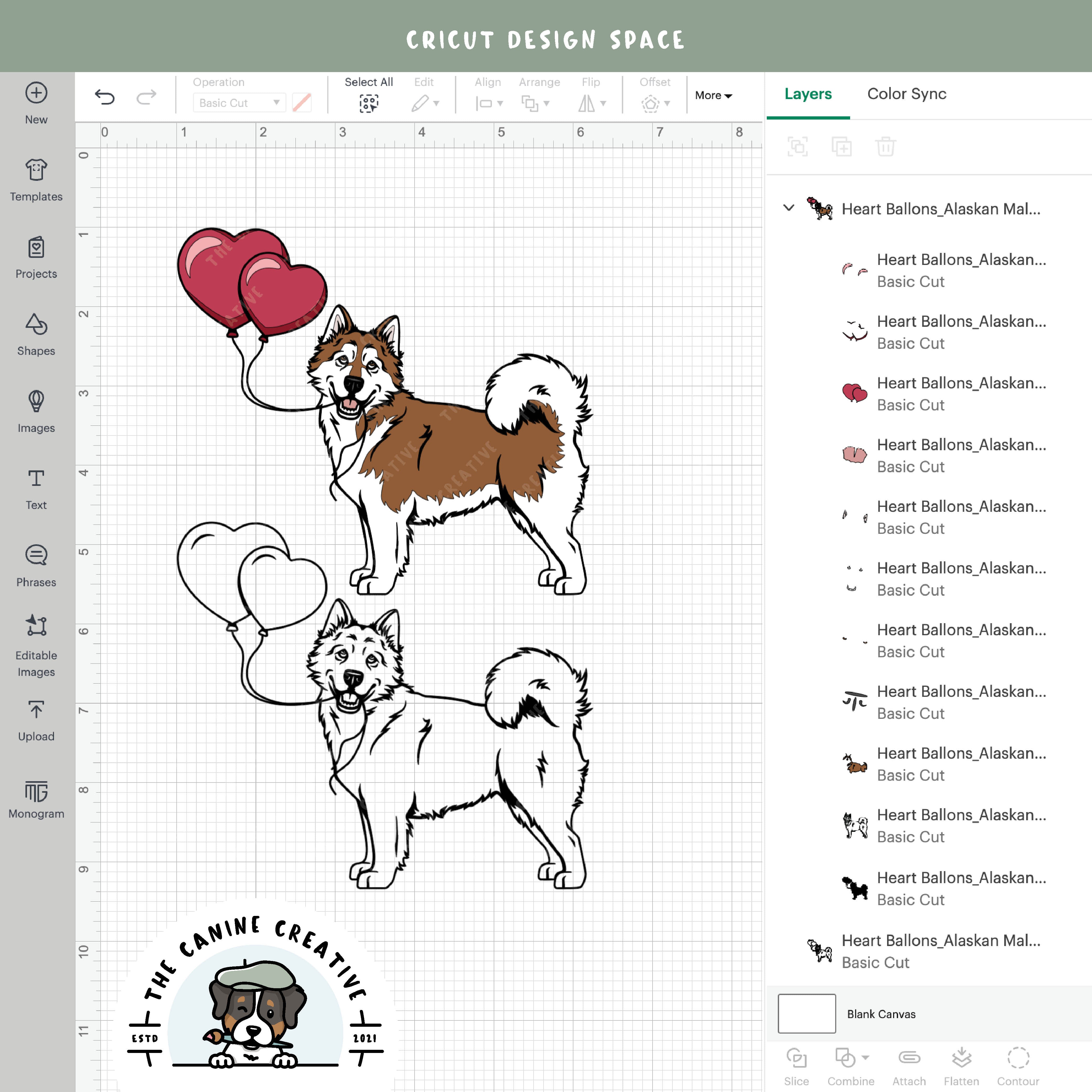 Screenshot showing design layers inside Cricut Design Space.